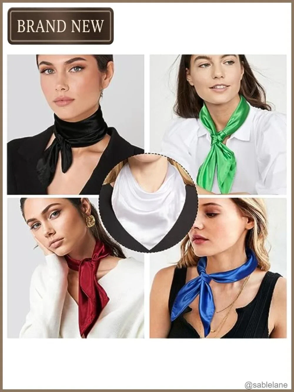 Vintage Satin Neck Scarf Square Hair Bandana 23.6 Inch